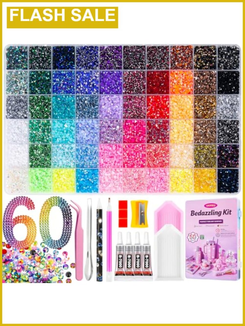 48000Pcs Resin Rhinestones 60 Colors 3mm Jelly Gems with Glue & Tools